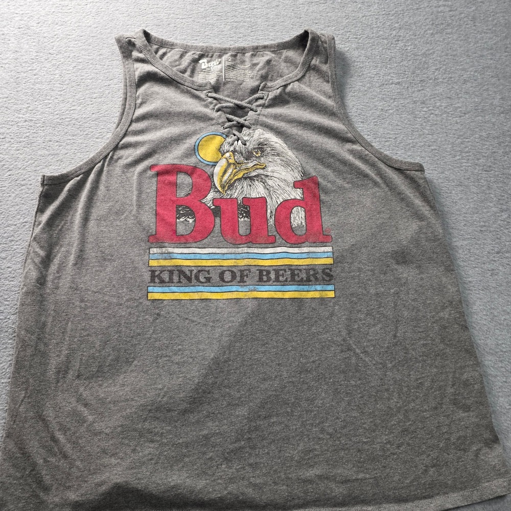 Budweiser King Of Beers Mens 2X Graphic Tank Top Gray Lace Up Brew City